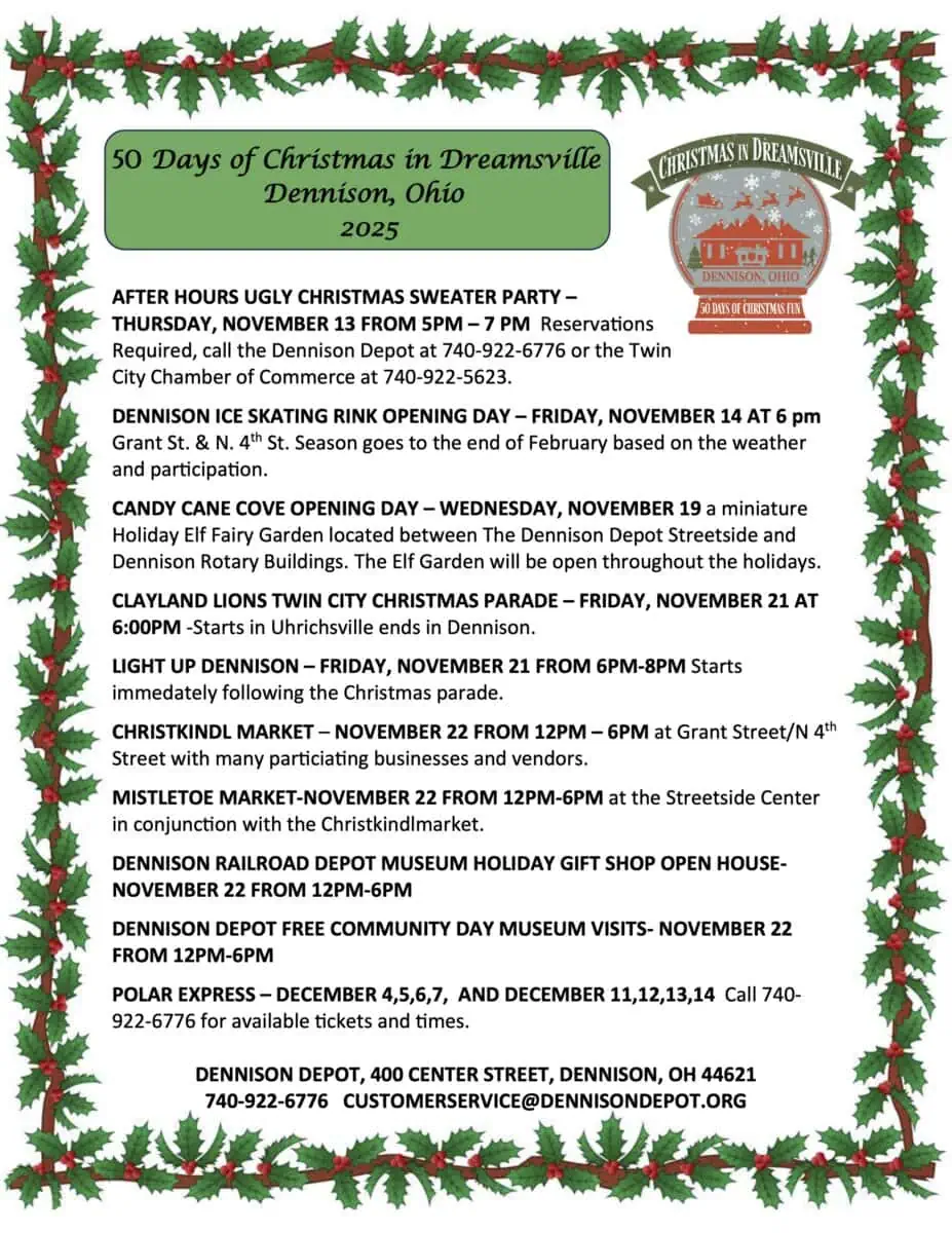 Christmas in Dennison 2025 Calendar of Events
